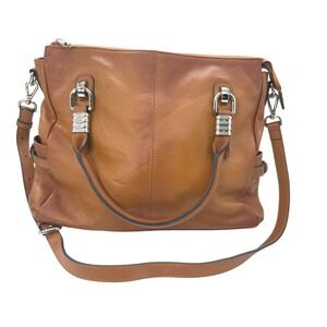 Western Brown Pebbled Leather Satchel Crossbody Bag Silver Hardware Cognac Purse